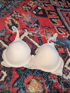 Natori Beige Smooth Lace-Trim T-Shirt Bra